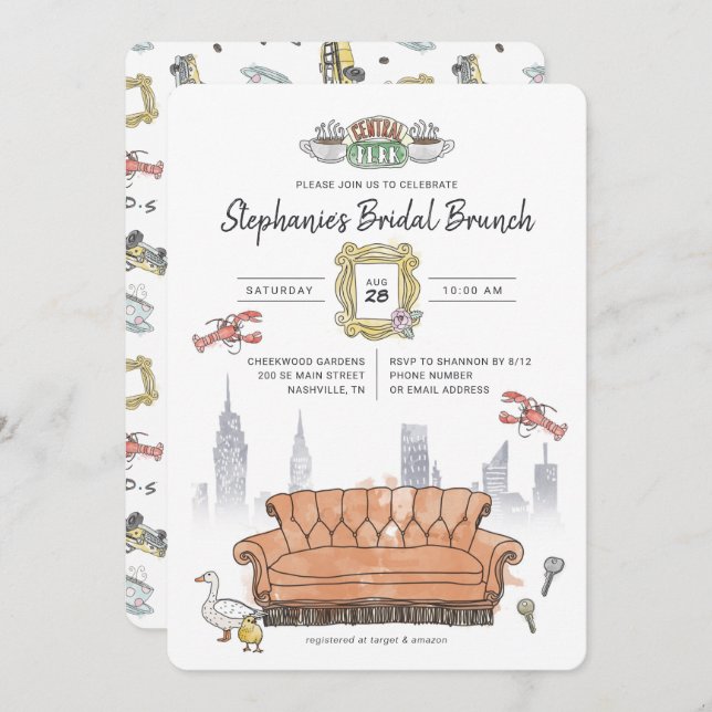 FRIENDS™ | Central Perk Watercolor Bridal Brunch Einladung (Vorne/Hinten)