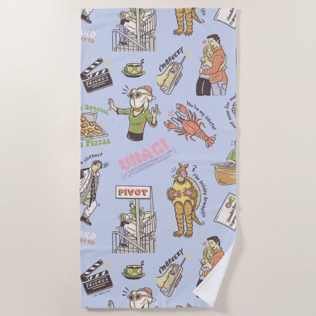 FRIENDS™ Farbiges Cartoon-Muster Strandtuch (Vorderseite)