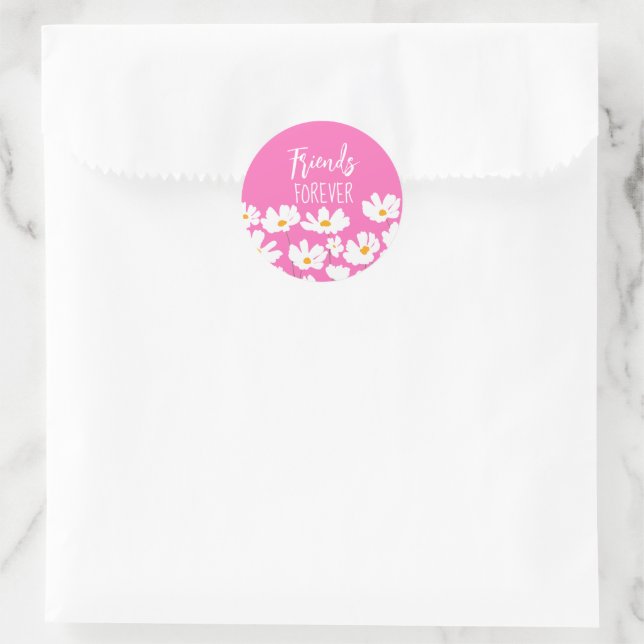 Friends Forever White Daisies benutzerdefinierte F Runder Aufkleber (Tasche)