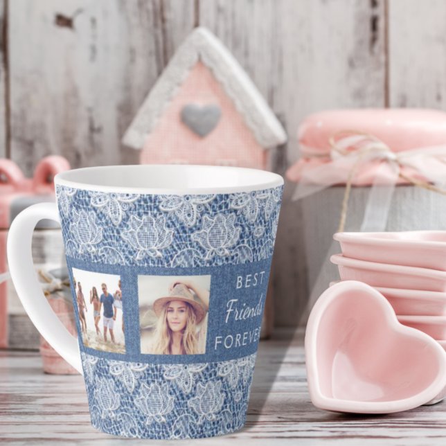Friends Foto Collage Blue Denim Lace Milchtasse (Von Creator hochgeladen)