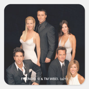 FRIENDS™   Gruppe in schwarz-weißer Formalkleidung Quadratischer Aufkleber