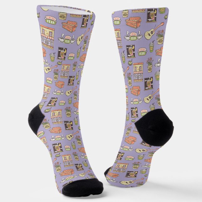 FRIENDS™ | Lila Icon Muster Socken (Gewinkelt)