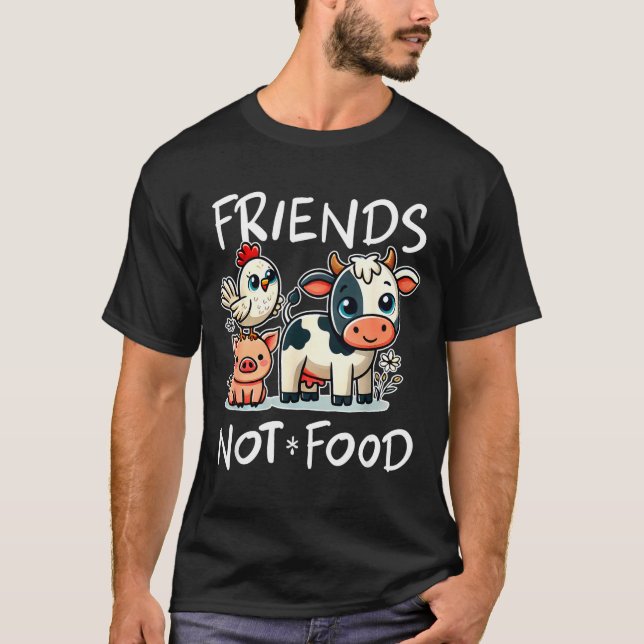 Friends Not Food Funny Vegan Vegetarian Cute Anima T-Shirt (Vorderseite)