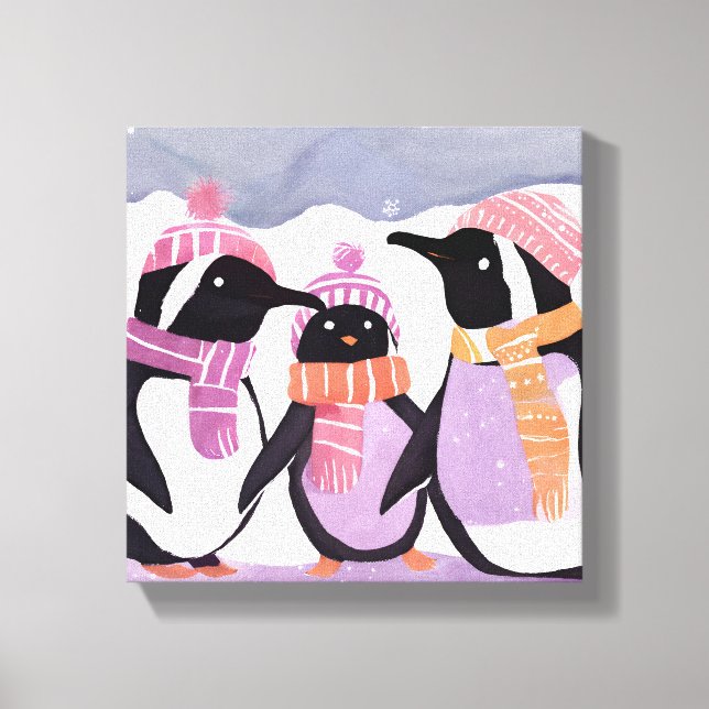Friends Penguin | Winterfarbe Leinwanddruck (Vorderseite)