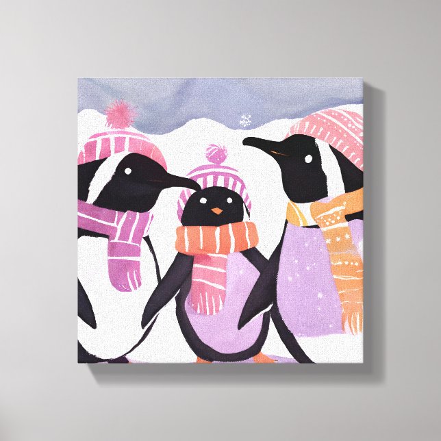 Friends Penguin | Winterfarbe Leinwanddruck (Vorderseite)