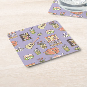 FRIENDS™   Purple Icon Pattern Rechteckiger Pappuntersetzer