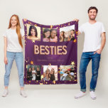 Friends purple rose gold stars photo collage fleecedecke<br><div class="desc">A collage of 6 of your high quality photos of your friends.  Personalize and add your names.   Golden text.  A chic,  feminine purple background color. The purple background color is uneven. The word besties is written with  rose gold balloon fonts. Decorated with faux gold stars dripping.</div>