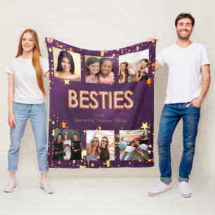 Friends purple rose gold stars photo collage fleecedecke