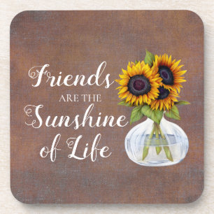 Friends Sunshine Life Sunflowers Vase Brown Rustic Getränkeuntersetzer