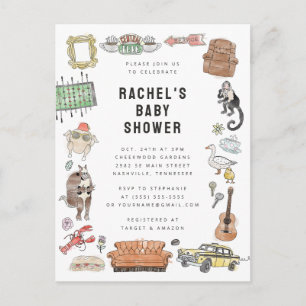 FRIENDS™ Wasserfarben-Icons Baby Shower Postkarte