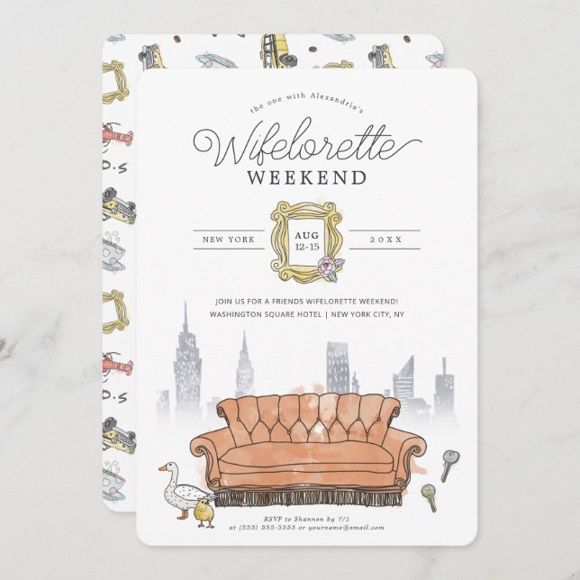 FRIENDS™ | Watercolor Wifelorette Party Weekend Einladung (Vorne/Hinten)