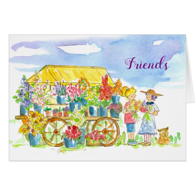 Friends Women Blume Bouquet Watercolor (Vorderseite (Horizontal))