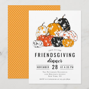 Friendsgiving-Abendessen Moderne Blumenkürbisse Einladung