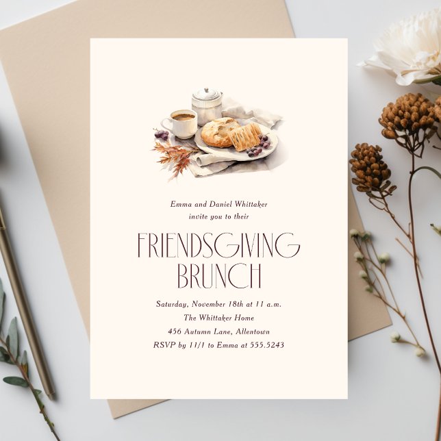 Friendsgiving Brunch Watercolor Einladung (Von Creator hochgeladen)