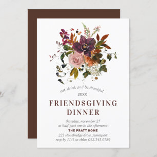 Friendsgiving-Dinner Burgund Roter Herbst Blumen Einladung