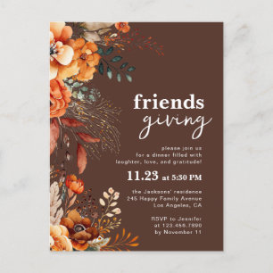 Friendsgiving-Dinner-Einladung herbstliche Blumen Postkarte