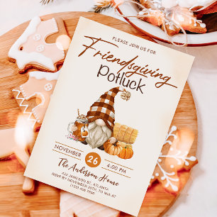Friendsgiving Dinner Potluck Gnomes Fall Pumpkin Einladung