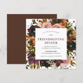 Friendsgiving Dinner Rustikal Rote Floral Einladung
