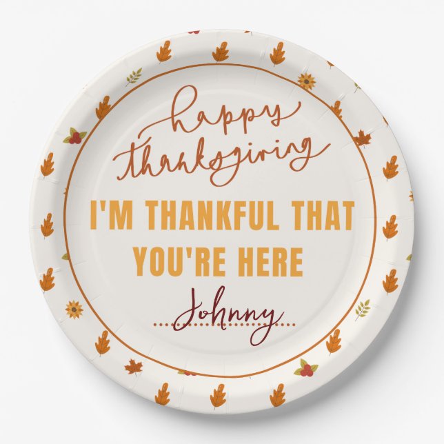 Friendsgiving Dinner Script Boho Party Tableware Pappteller (Vorderseite)