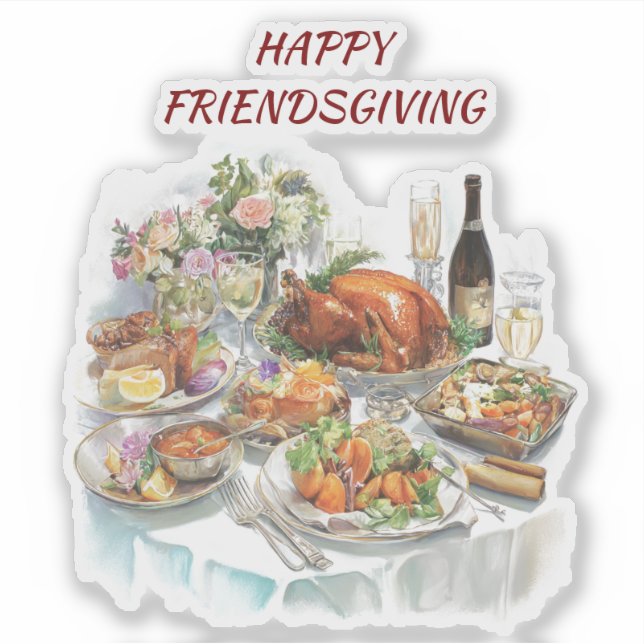 Friendsgiving Erntedank Dinner Vinyl Sticker (Vorderseite)