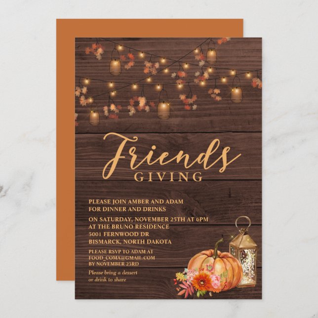 Friendsgiving Erntedank Holiday Einladung (Vorne/Hinten)