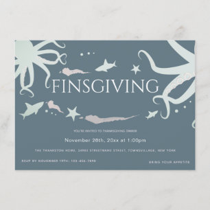 Friendsgiving Erntedank Sea Life Blauer Grau Rosa Einladung