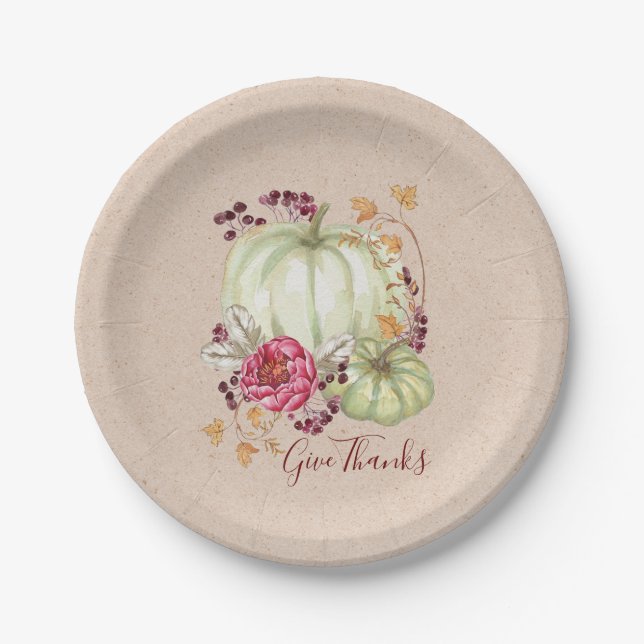 Friendsgiving Erntedank Watercolor Pumpkin Pappteller (Vorderseite)