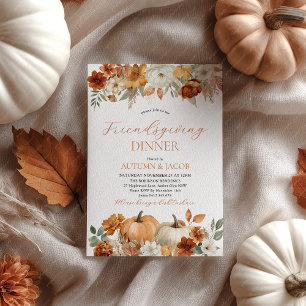 Friendsgiving Erntedankfest Kürbis Herbstlaub Einladung