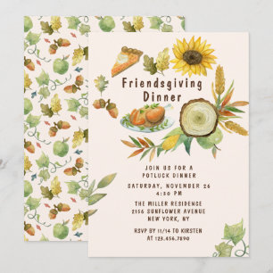 Friendsgiving Fest Türkei Pumpkin Pie Sonnenblumen Einladung