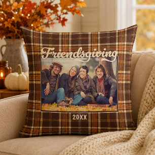 Friendsgiving Herbst Rustikal Kariert Foto Kissen