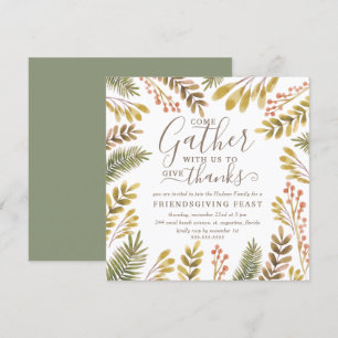 Friendsgiving Herbstgrönen Wasserfarben Wreath Einladung