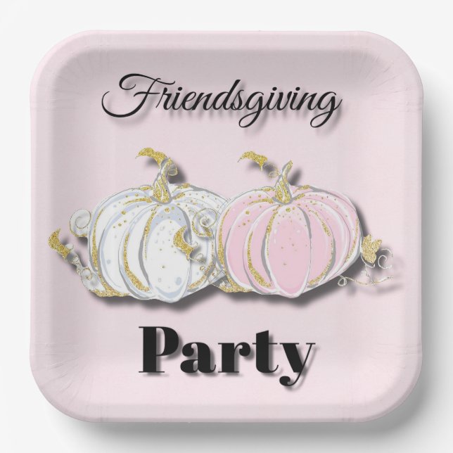 Friendsgiving Party Pink White Pumpkins Pappteller (Vorderseite)