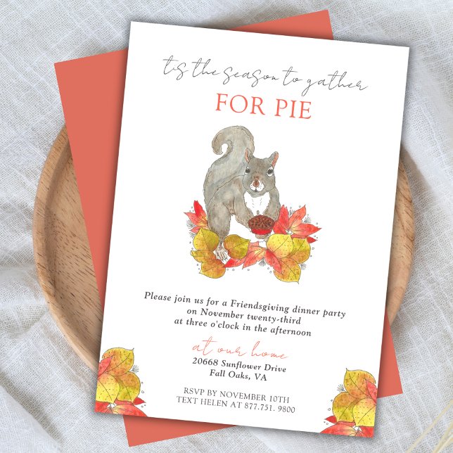 Friendsgiving Pie Squirrel Erntedank Einladung (Von Creator hochgeladen)