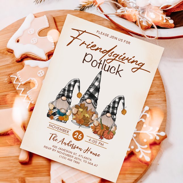 Friendsgiving Potluck Gnomes Autumn Pumpkin Einladung (Von Creator hochgeladen)