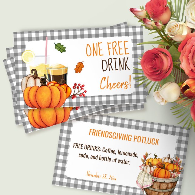 Friendsgiving Potluck Gratis-Getränkekarte Rabattkarte (Von Creator hochgeladen)
