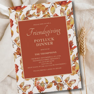 Friendsgiving Potluck Herbstlaub Thanksgiving  Einladung