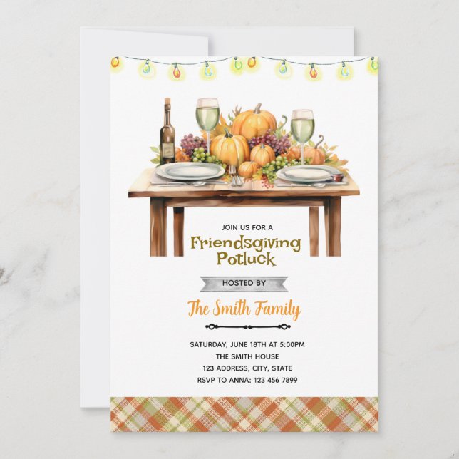 Friendsgiving Potluck party Invitation Einladung (Vorderseite)