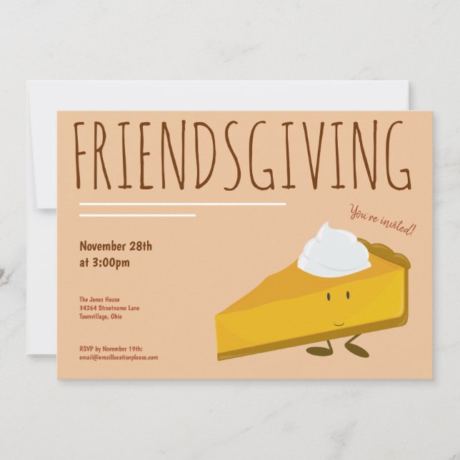 Friendsgiving Smilkin Pumpkin Pie Slice Urlaub Einladung (Vorderseite)