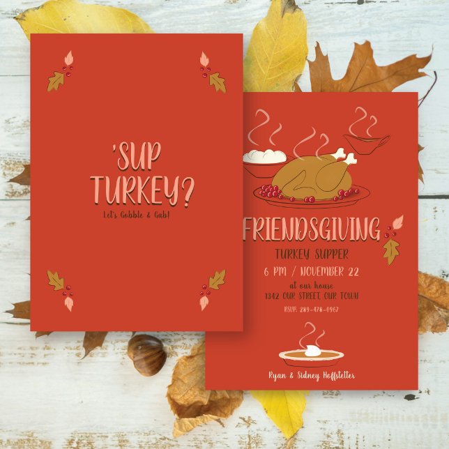 Friendsgiving Supper | Red & Gold Einladung (Von Creator hochgeladen)