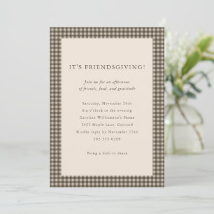 Friendsgiving Taupe Gingham Abendessen Custom Herb Einladung