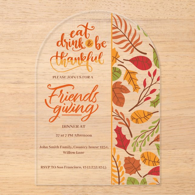 Friendsgiving Thanksgiving Dinner Orange Fall Fun Acryleinladungen (Vorderseite)