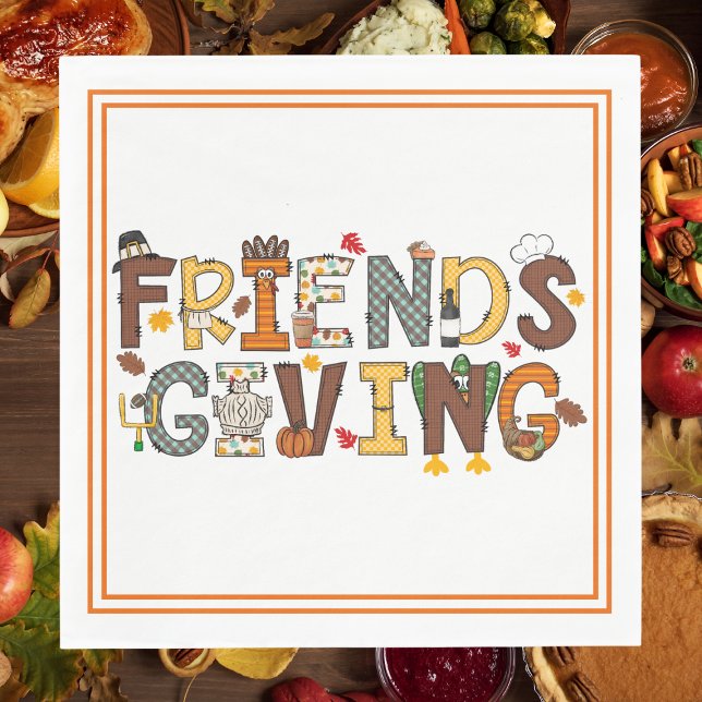 Friendsgiving Themed Orange Border Serviette (Von Creator hochgeladen)