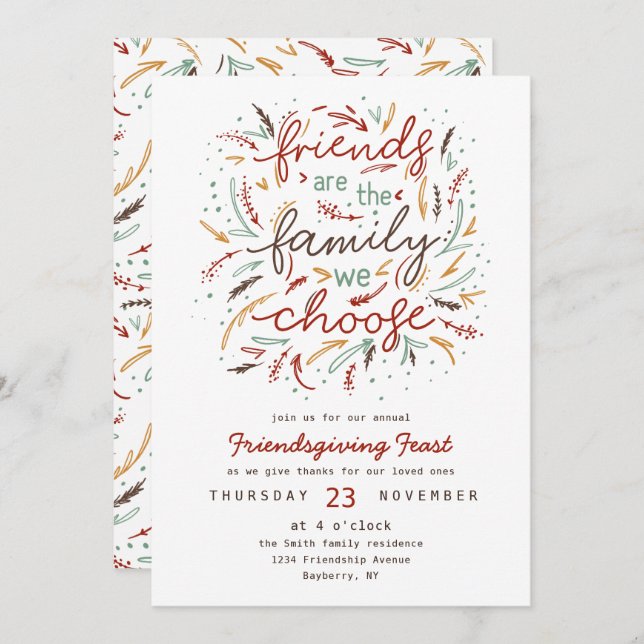 Friendsgiving Typografy Erntedank Dinner Einladung (Vorne/Hinten)