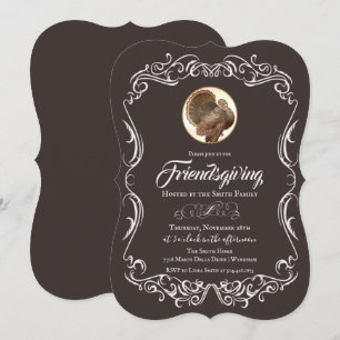 Friendsgiving Vintage Truthahn Feiertags-Einladung Einladung