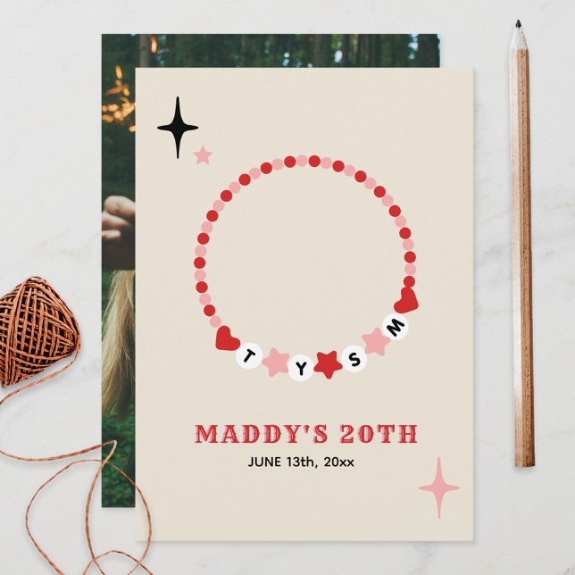 Friendship Bracelet Red Pink Thank You Birthday Dankeskarte (Von Creator hochgeladen)