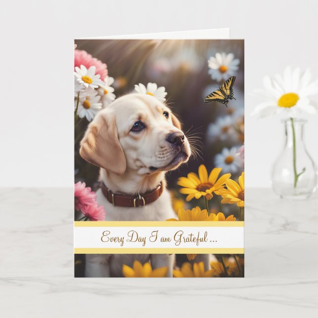Friendship Cute Yellow Labrador Puppy Butterfly Karte (Kleine Pflanze)
