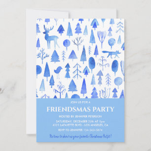 Friendsmas-Einladungen Schöne Wasserfarbenbäume Einladung
