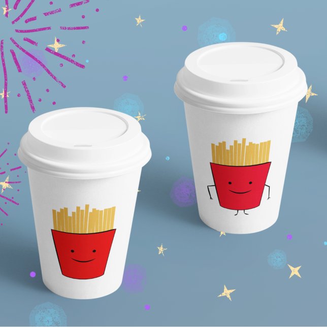 Fries Cartoon-Papierbecher Pappbecher (french fries snacks art kids,adult party stationery, birthday party use and throw paper cups)