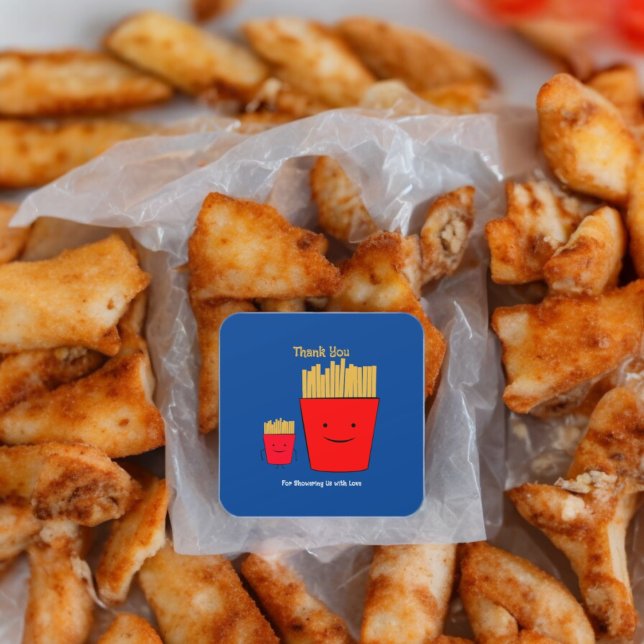 Fries Cartoon Quadratischer Aufkleber (French fries Baby party theme sticker,birthday party sticker,gift pack,envelope,return gift sticker)