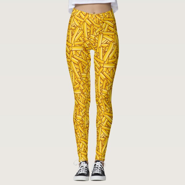Fries Funny Cartoon Chips Muster Leggings (Vorderseite)